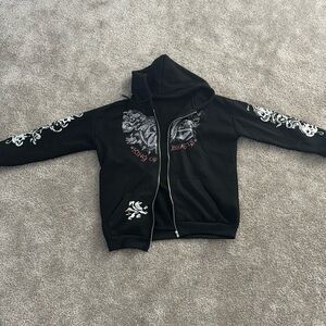 Ed Hardy Mens Large Black Zip Up